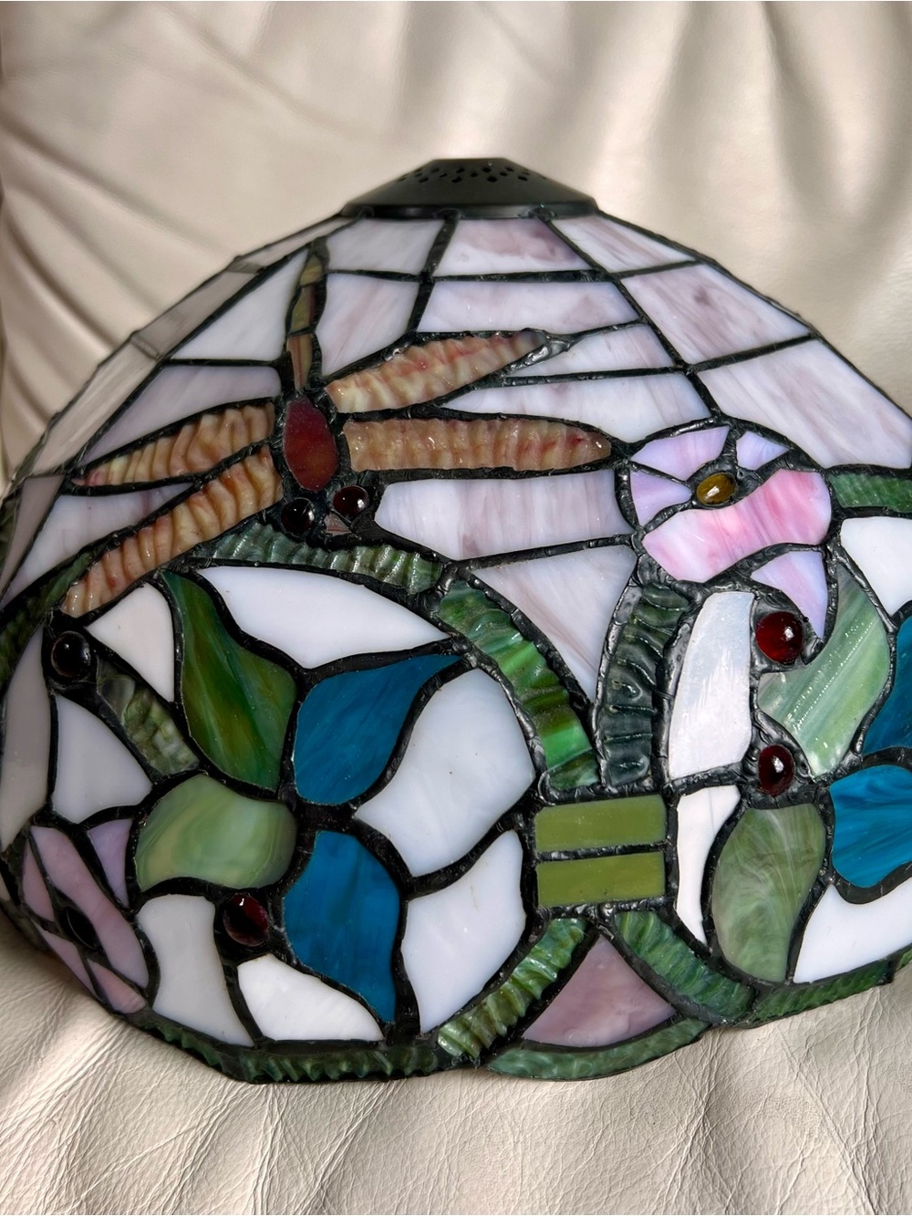 Vintage Tiffany-Style Stained Glass Dragonfly Floral Lamp Shade